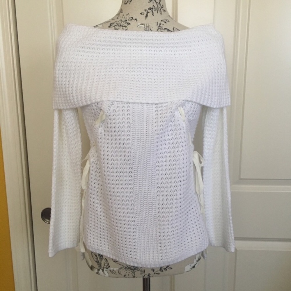 Off The Shoulder Foldover Cowl Neck Knit Sweater